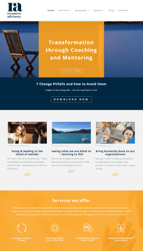 Image of the Resource Advisory web design - home page